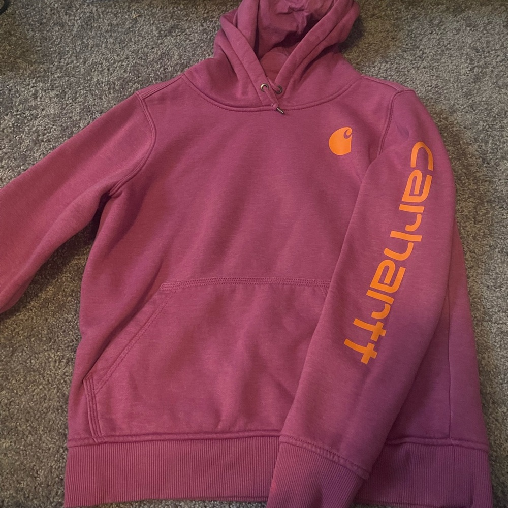 Carhartt Purple Hoodie with Orange Logo